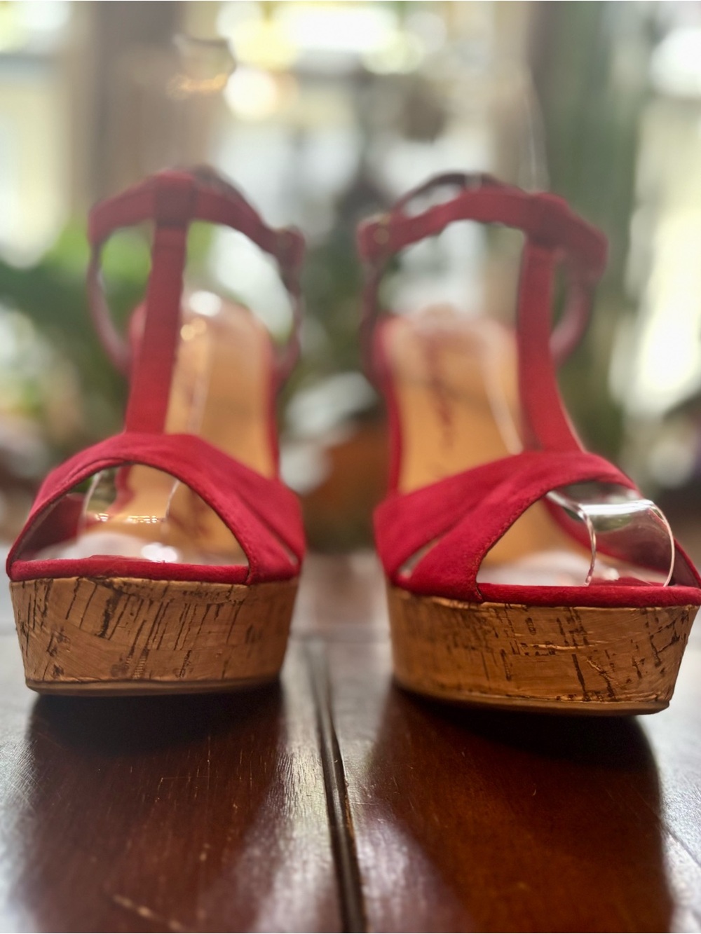 American Rag Bold Red T-Strap Cork Platform Sandals - Picture 4 of 9